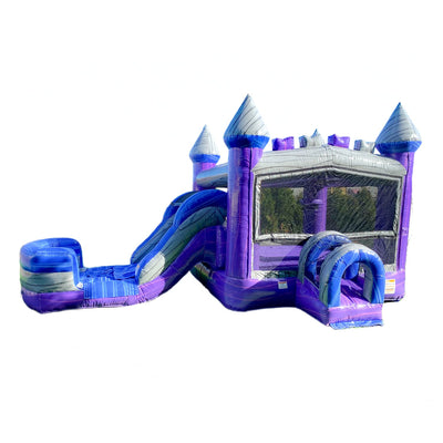 XJUMP Purplish Castle Commercial Grade Premium Marble Color Lightweight Bounce House Water Slide Detachable Pool for Kids and Adults with Blower Basketball Hoop Wet Dry Combo Outdoor Indoor