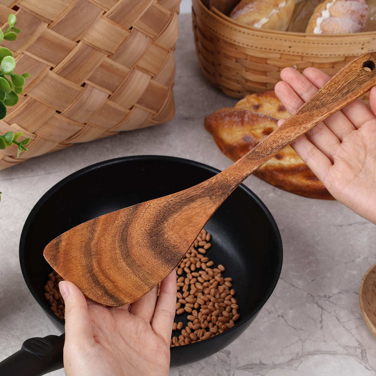 HANSGO Wooden Spatula, 12 Inch Wooden Spoons for Cooking Wood Spatula for RIGHT Hand Wooden Turner Flat Frying Spatula Wood Cooking Utensil for Kitchen HANSGO