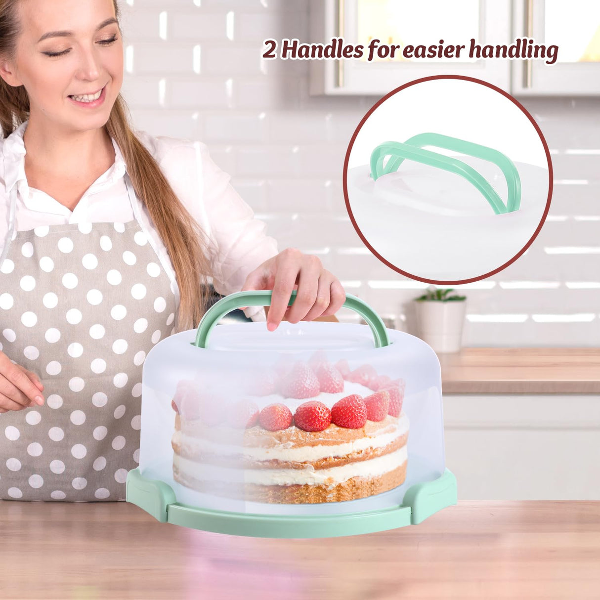 Ohuhu Cake Carrier with Lid and Handle, BPA-Free Cake Containers Cake Holder for 10 inch Cake with 2 Handles Cupcake Carrier - Plastic Cover Two Sided Base for Transport Pies Nuts Fruit Perfect Gifts Ohuhu