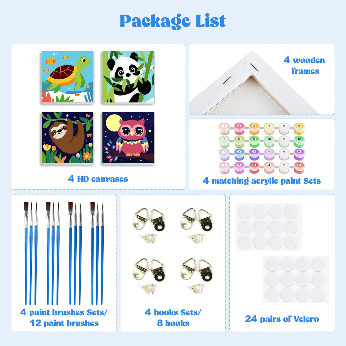 MXJSUA 4 Pack Framed Canvas Paint by Numbers for Kids Adults, Cute Pandas Paint by Numbers Kit for Children Beginners, DIY Acrylic Painting Craft Kits for Home Wall Decor, 8x8 inch MXJSUA