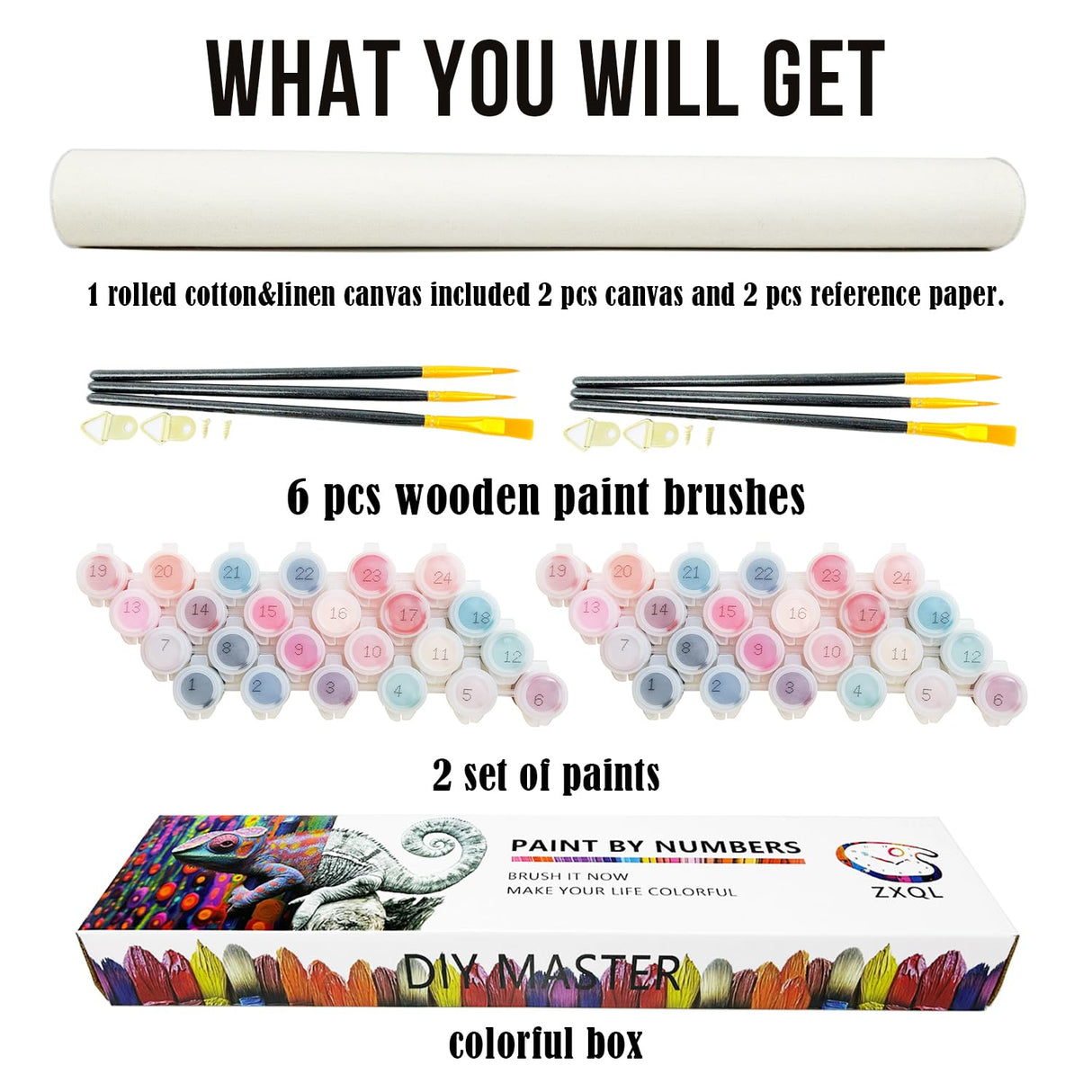 ZXQL 2 Pack Elephant Paint by Numbers Kit for Adults Beginners, 16" W x 20 L Tiger Paint by Numbers for Adults Rolled up Canvas for Painting Home Decor Creative Wall Art with Nice Gift Box ZXQL