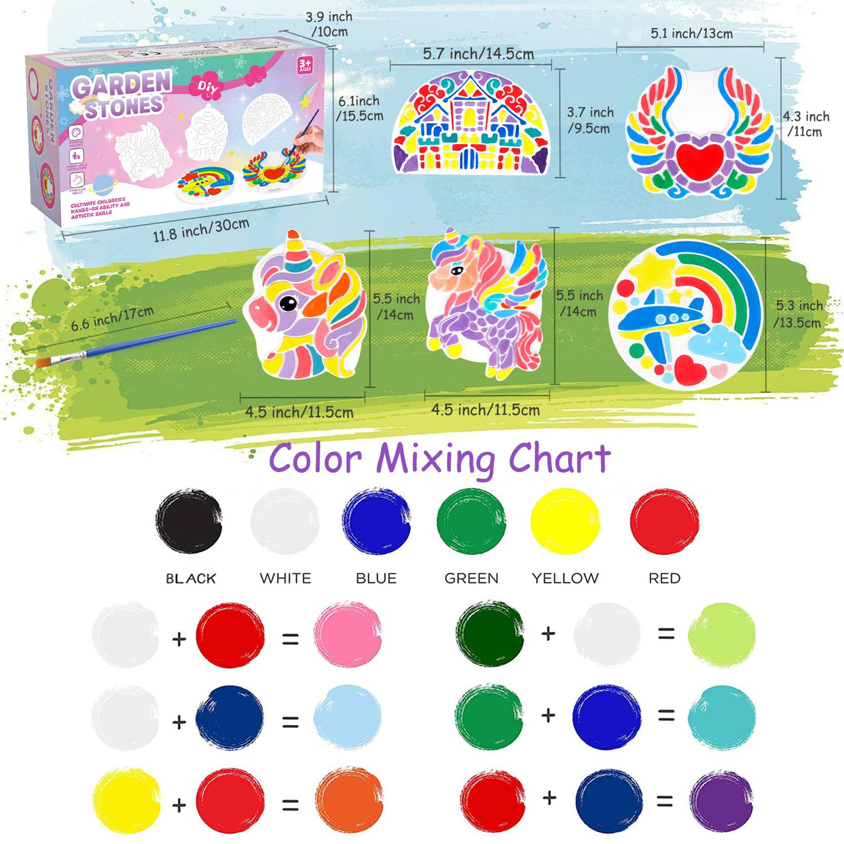 Paint Your Own Stepping Stones Painting Kit for Kids, Unicorn Craft Kits Boys & Girls Ages 3-12, Castle Heart Airplane Rainbow DIY Outdoor Garden Art & Craft Ceramic Painting Set 5-Pack Hewaurorion