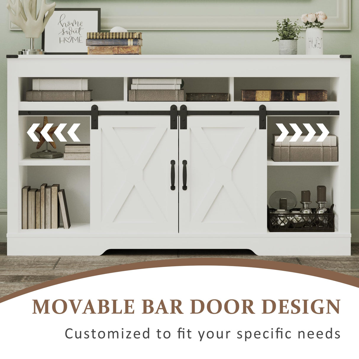 RoyalCraft Farmhouse TV Stand with Sliding Barn Door for TVs up to 65+ Inch, 34" Tall Entertainment Center, Wood Media Console Storage Cabinet for Bedroom, Living Room, White RoyalCraft