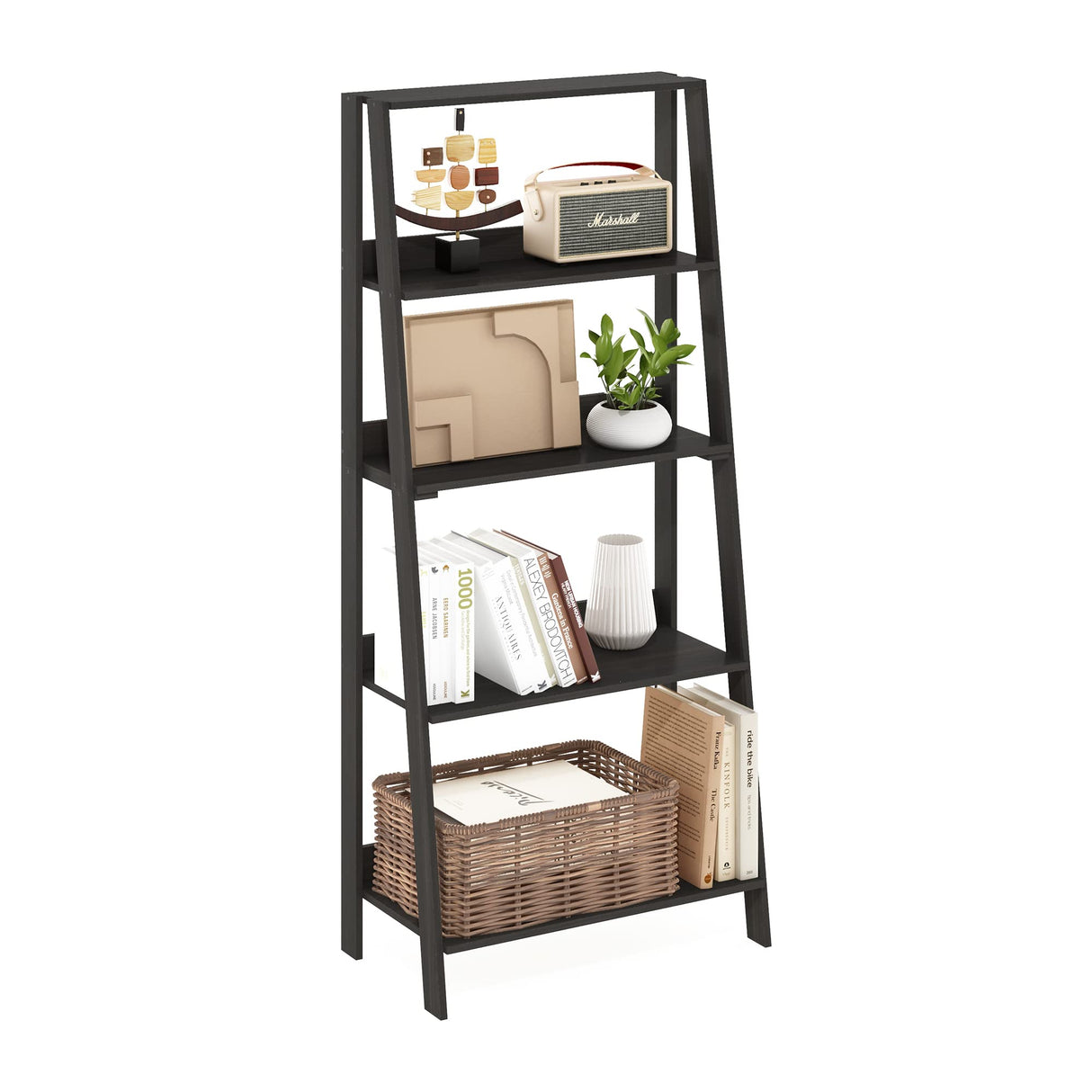 Furinno Ladder Bookcase Display Shelf, 5-Tier, Espresso Furinno