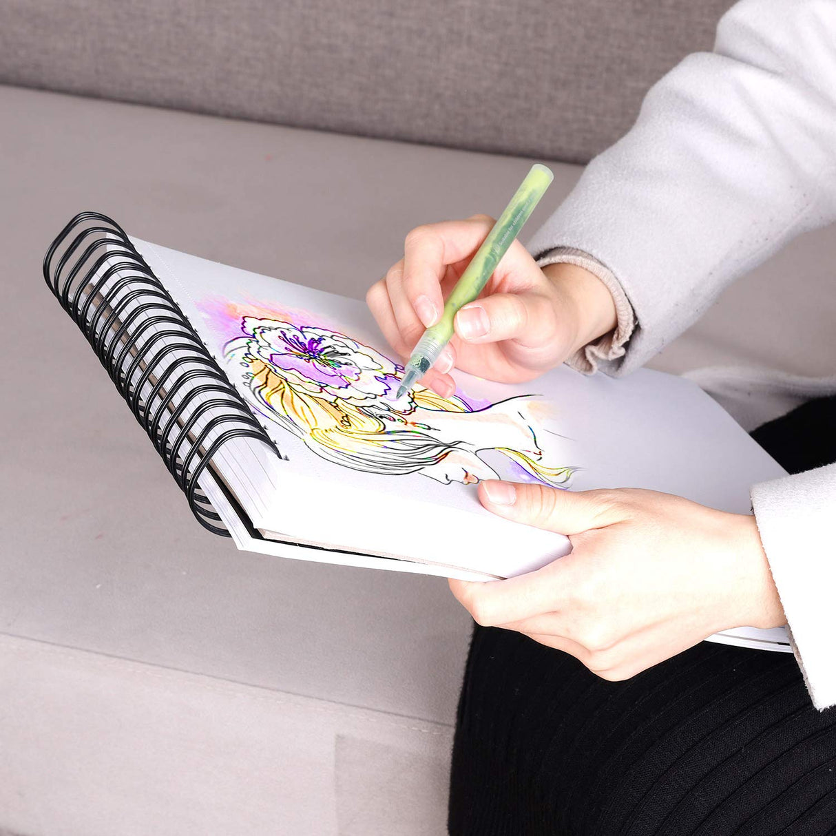 Bachmore Sketchpad 100 Sheet, Watercolor, Acrylic Art Pad for Sketching, Ink Sketch Book, Coloring Notebook - 98 Ib/160 g/m2 in Multi-Media Spiral Notebook, Drawing Paper, Drawing Pad (9'' X 12'') BACHMORE