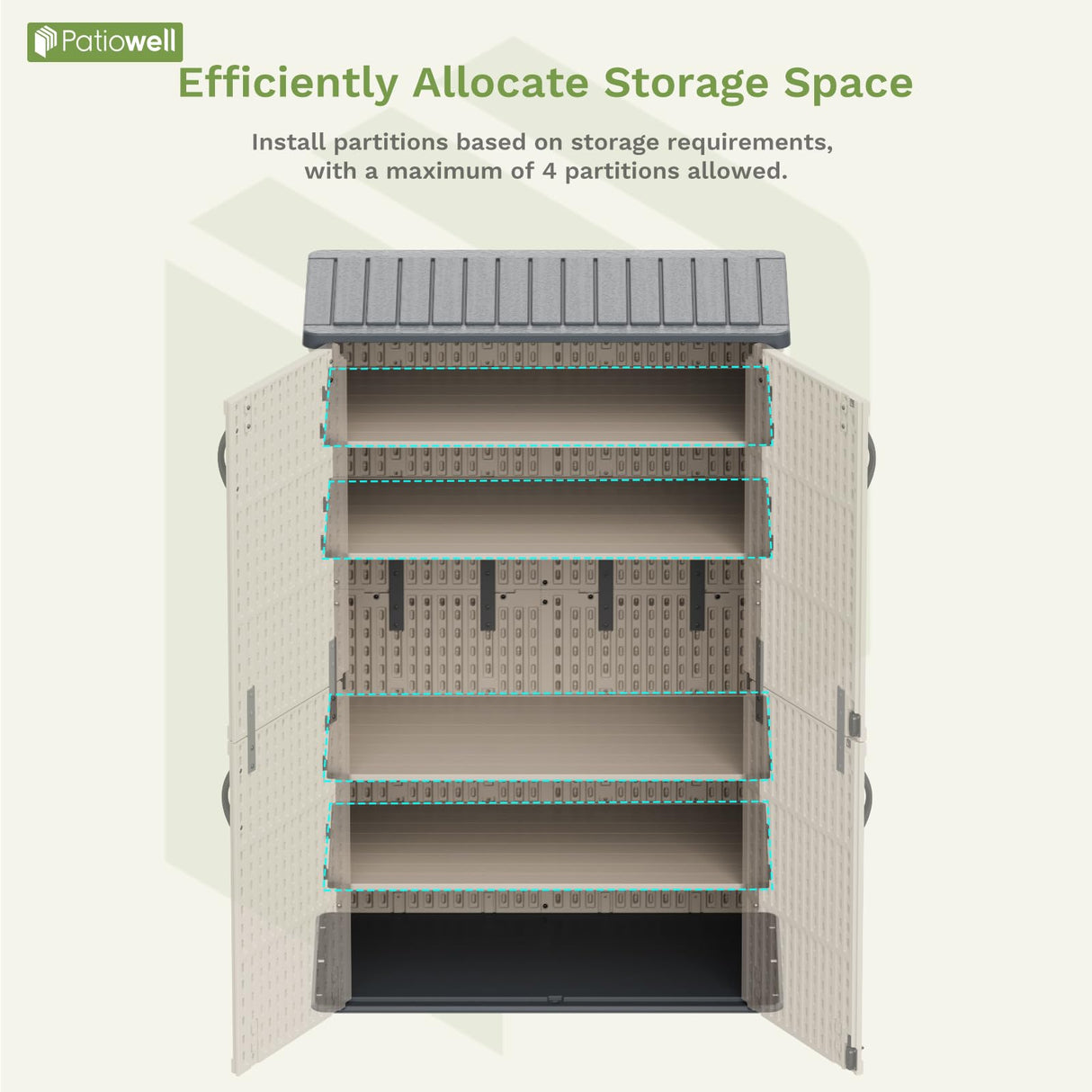 Patiowell 50 cu.ft Plastic Outdoor Storage Shed, Lockable Waterproof Resin Storage Cabinet Vertical Storage Shed for Garden Tools, Garbage Cans, Pool Supplies, Beige(Not Include Shelves) Patiowell