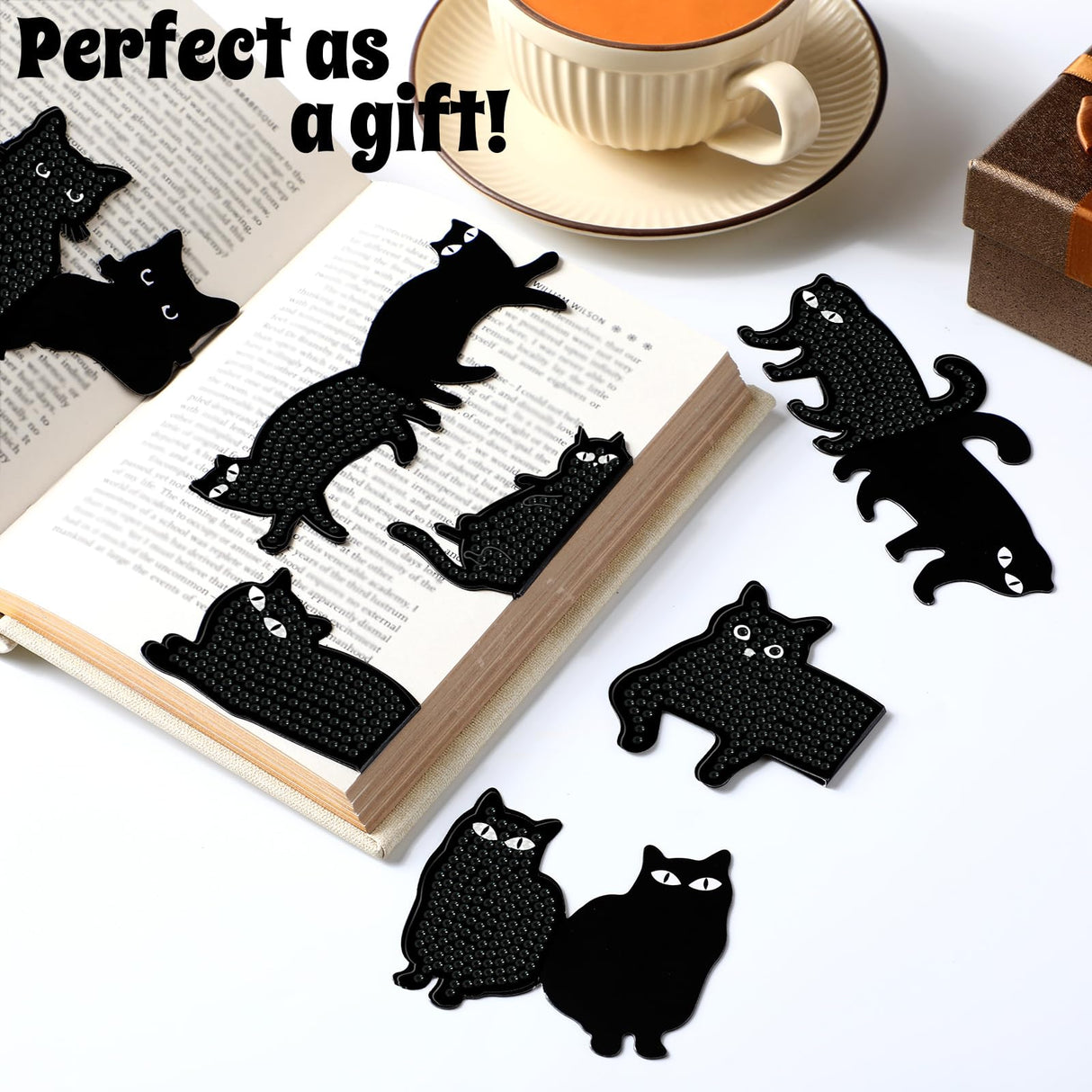 Saillong 12 Pcs Black Cat Diamond Painting Bookmark Cute Cat Diamond Art Kits for Aldults Animal Magnetic Bookmark 5D Rhinestone Magnetic Book Page Clips for Reading Lover Gifts Office Home DIY Crafts Saillong