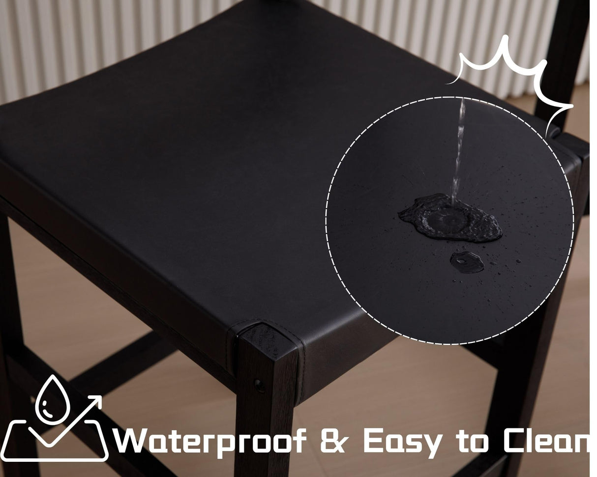 HNY Black Bar Stools Set of 4, 26'' Counter Height Barstools Modern Counter Stools with Backs and Footrest Faux Leather Island Chairs, Farmhouse Wooden Stools for Kitchen Counter Island Home Bar HNY