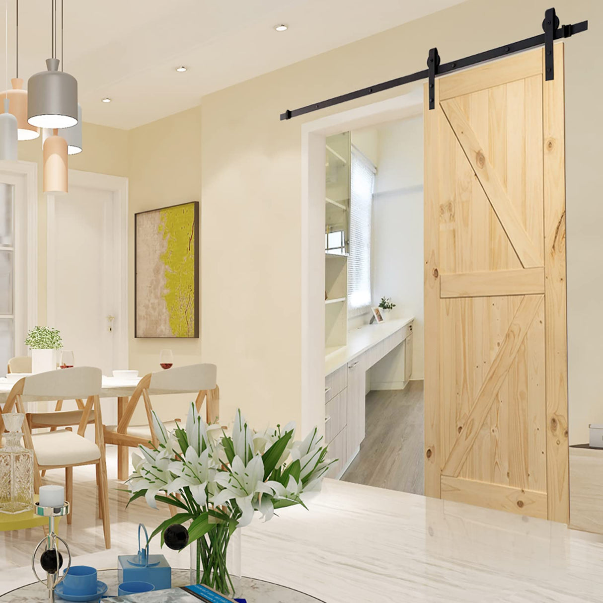 U-MAX 6.6 FT Sliding Barn Wood Door Basic Sliding Track Hardware Kit (Basic "J") U-MAX