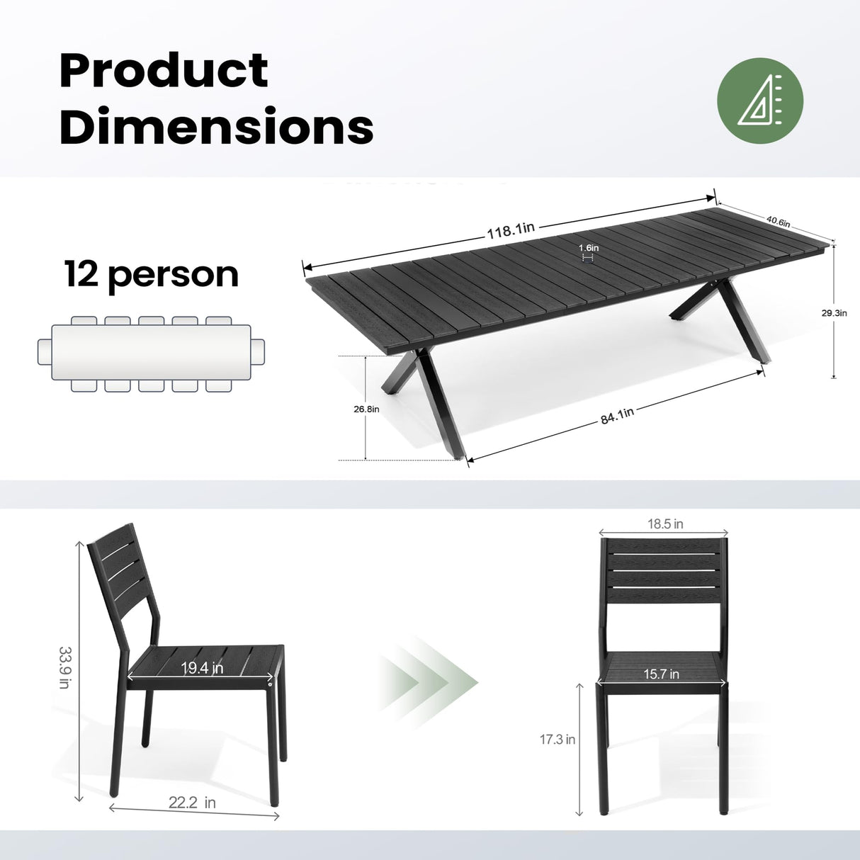 Pellebant 13 Piece Patio Table and Chairs Set for 12, Aluminum Outdoor Dining Set with Umbrella Hole, Stackable Dining Chairs & 114" Dining Table, Brown Pellebant