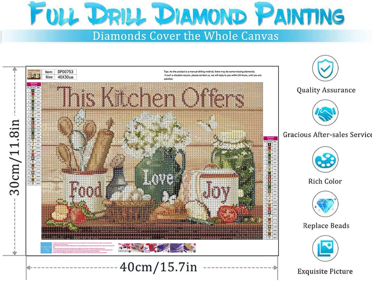 ARPADAMO Kitchen Diamond Art Kits for Adults,5D Food Diamond Painting DIY Diamond Art Diamond Painting Kits for Adult,Round Full Drill Diamonds, Diamond Art Kits for Home Decor-12x16inch ARPADAMO