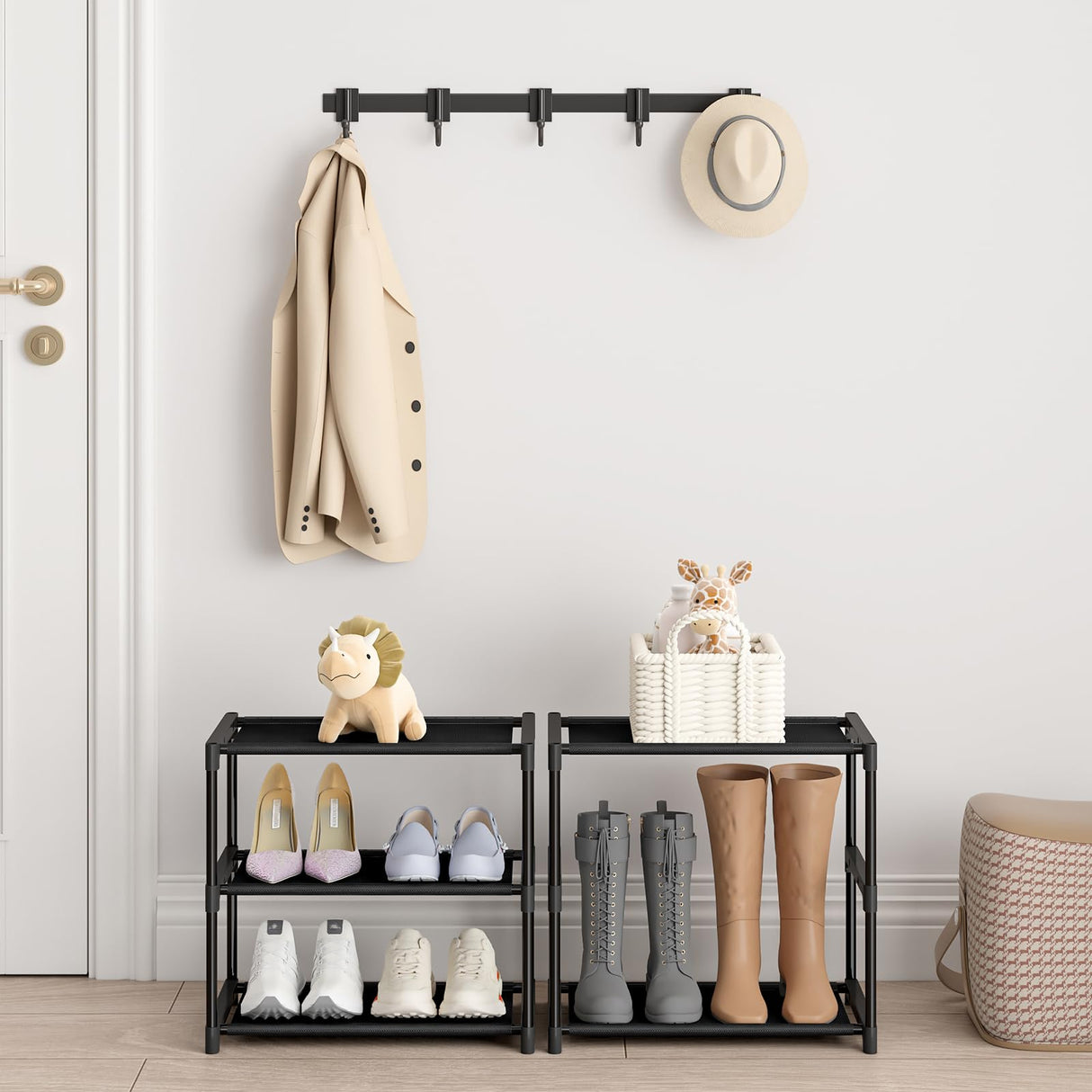 Autonomier 3 Tier Small Shoe Rack, Narrow Stackable Kids Toddler Adult Shoe Storage Organizer Shelf for Closet Floor Front Door Entrance Entryway, Free Standing Shoe Rack Organization Shelves Autonomier