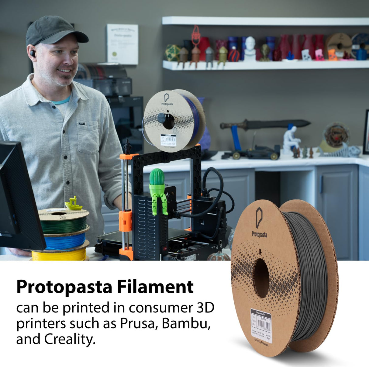 Protopasta Ferromagnetic Iron PLA 3D Printer Filament | ProtoPlant Metal-Filled PLA Plastic Printer Filament with 45% Iron | Patina Friendly Metal Composite Filament | 500g Metallic Spool Proto-Pasta