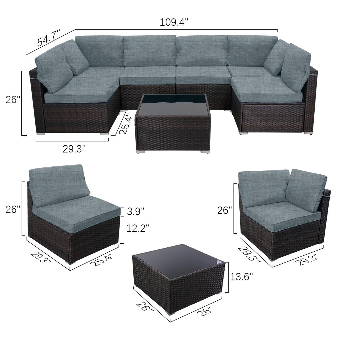 LAFWELL 7 Pieces Outdoor Patio Furniture Sets,Rattan Conversation Sectional Set,Manual Weaving Wicker Patio Sofa with Tea Table LAFWELL