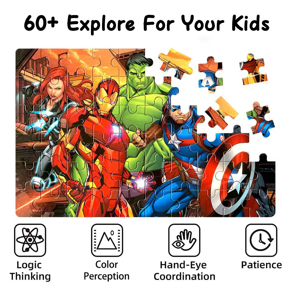Puzzles for Kids 60 Piece Jigsaw Puzzles for Kids Ages 4-6 Wood Puzzles in a Metal Box Dinosaur Puzzles for Kids Ages 8-10 Great Gifts for Girls and Boys AVENGERS