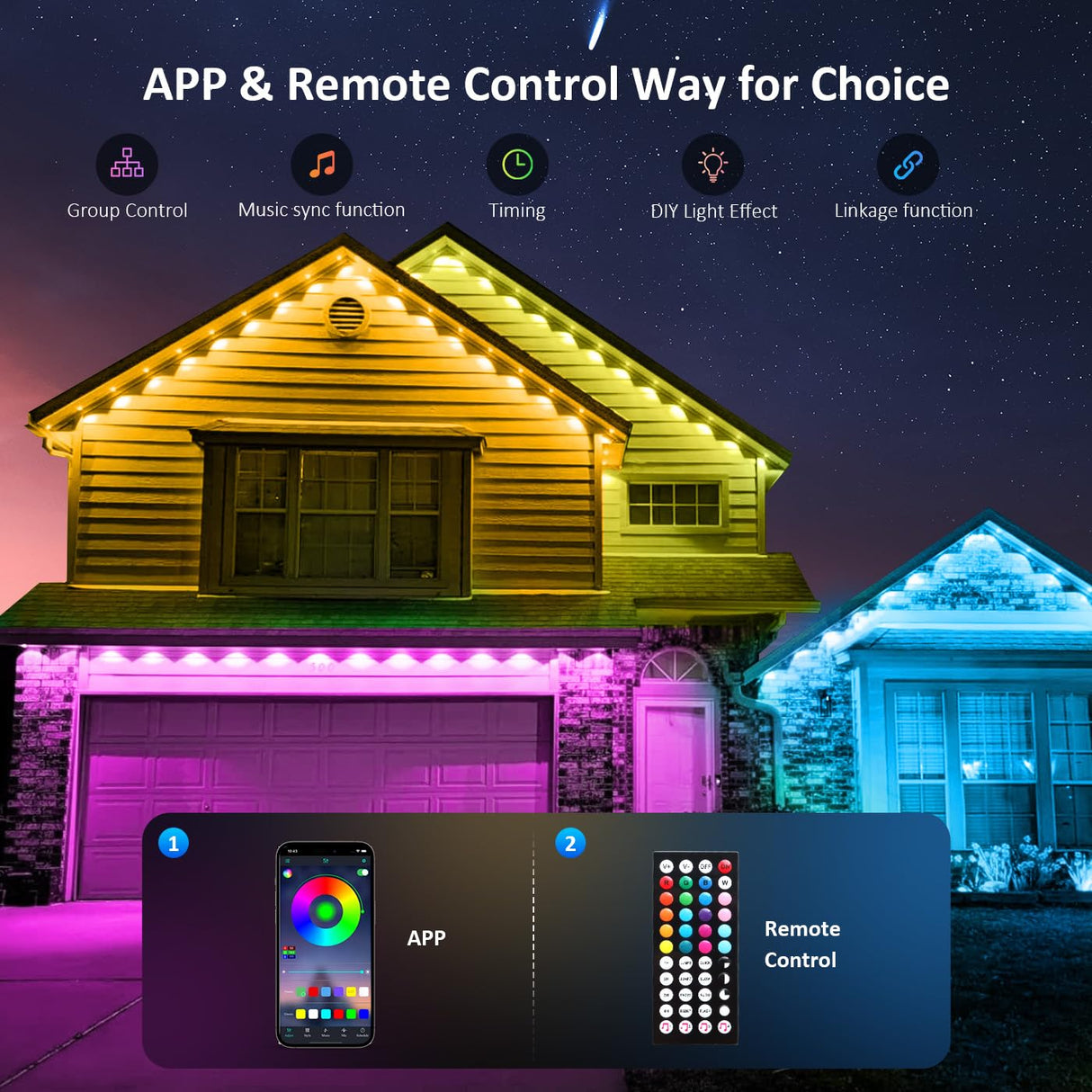 100FT Permanent Outdoor Lights, RGB LED Eaves Lights with APP/Remote Control, IP67 Waterproof LED String Lights for Christmas, Halloween, Garden Decor DIERLIGHT