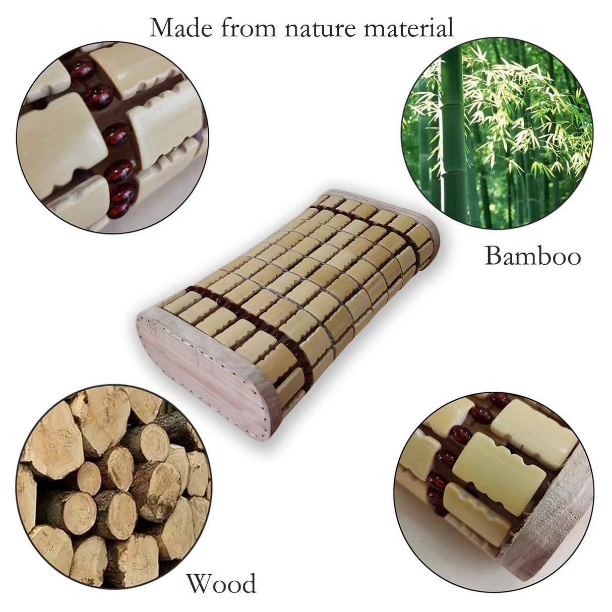 NUIBY Bamboo Sauna Headrest Pillow, 100% Natural Handmade Wood Sauna Pillow Sauna Neck Rest Sauna Accessory, Bonus Sauna Cap and Seat Pad Included, Summer Cool Cervical Spine Pillow (1 Set) NUIBY