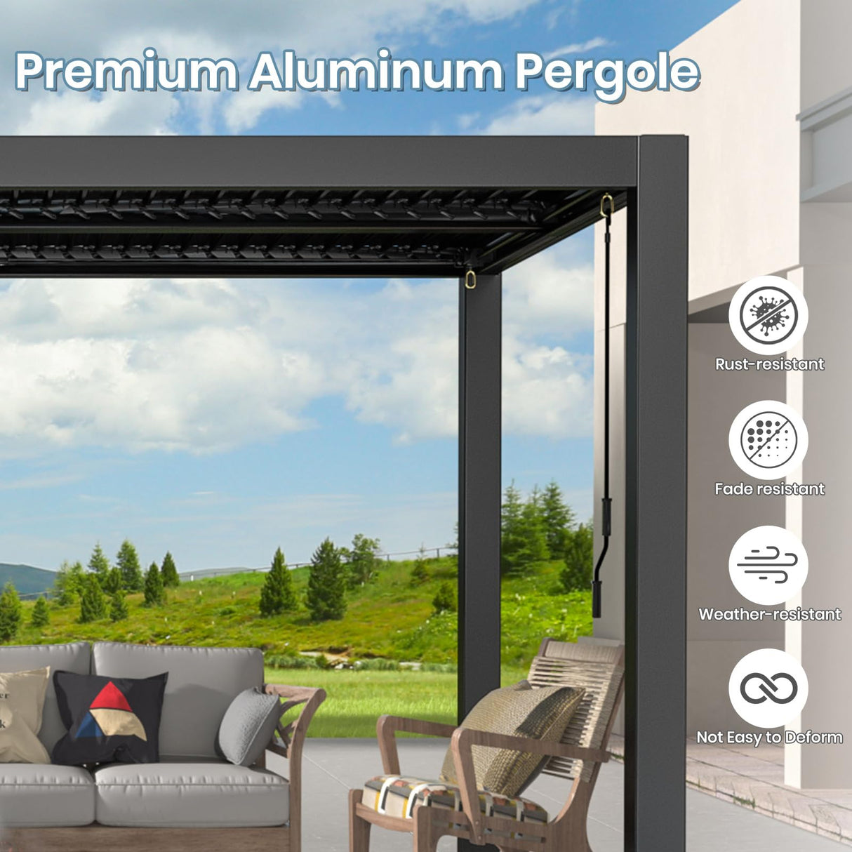 10' ×13' Outdoor Louvered Pergola, Aluminum Outdoor Louvered Pergola Patio with Adjustable Roof for Outdoor Deck (Black, 10x13) Sumshadow