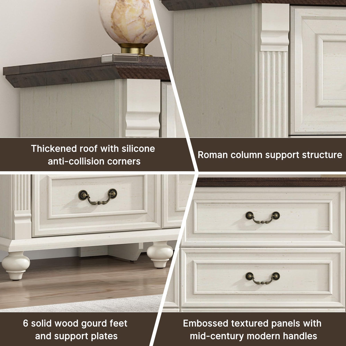 St.Mandyu Farmhouse 9 Drawer Dresser for Bedroom with 6 Gourd Feet and Roman Column Decor, 63in Wide Wood Country Rustic Chest of Drawers, Storage Dressers for Bedroom, Living Room, Rustic White St.Mandyu