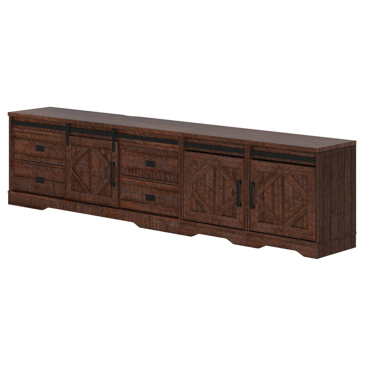 WAMPAT Farmhouse TV Stand for TVs up to 110",Faux Bark Finish Wood 3 in 1 TV Cabinet with Drawers and Adjustable Shelves for Living Room,Rustic Brown WAMPAT