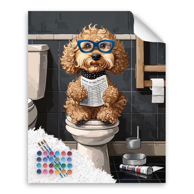 Animals in Bathroom Paint by Number, Dog Wall Art, Animal on Toilet Paint by Numbers Kit for Adults, Funny Number Painting, Animal Bathroom Acrylic Paintings, Home Wall Decor, 16x20inch, No Frame