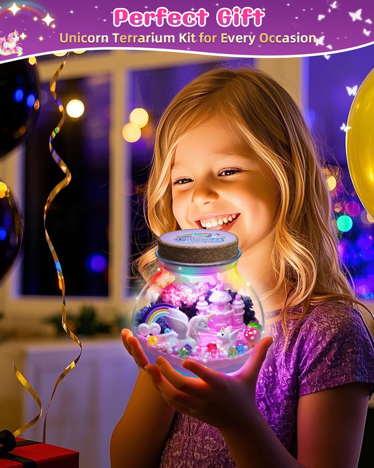 Light-Up Unicorn Terrarium Kit for Kids, DIY Arts & Crafts Gift for Girls Ages 4 5 6 7 8-12 Year Old, LED Night Light with Remote, Best Birthday Easter Unicorn Toys Gifts for Girls Kid Winnrok