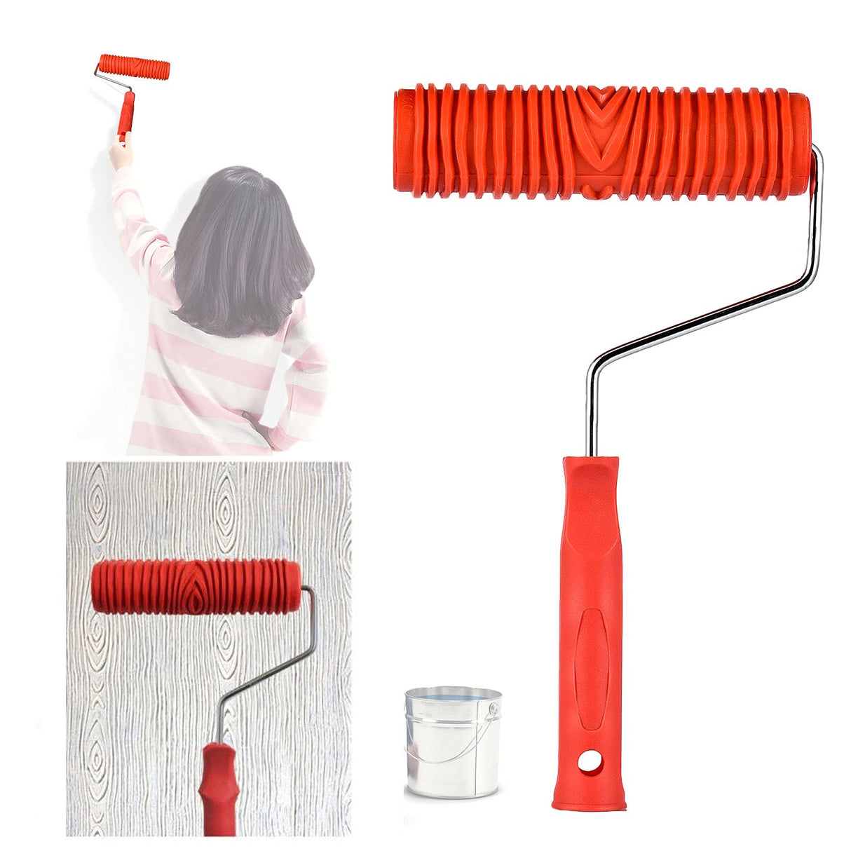 Carkio Wood Graining Painting Tool Set, Art Wallpaper Imitation Wood Grain Tool with Handle Wall Decoration,Empaistic Pattern Roller Painter,Wall Texture Art Painting Tool Set Carkio