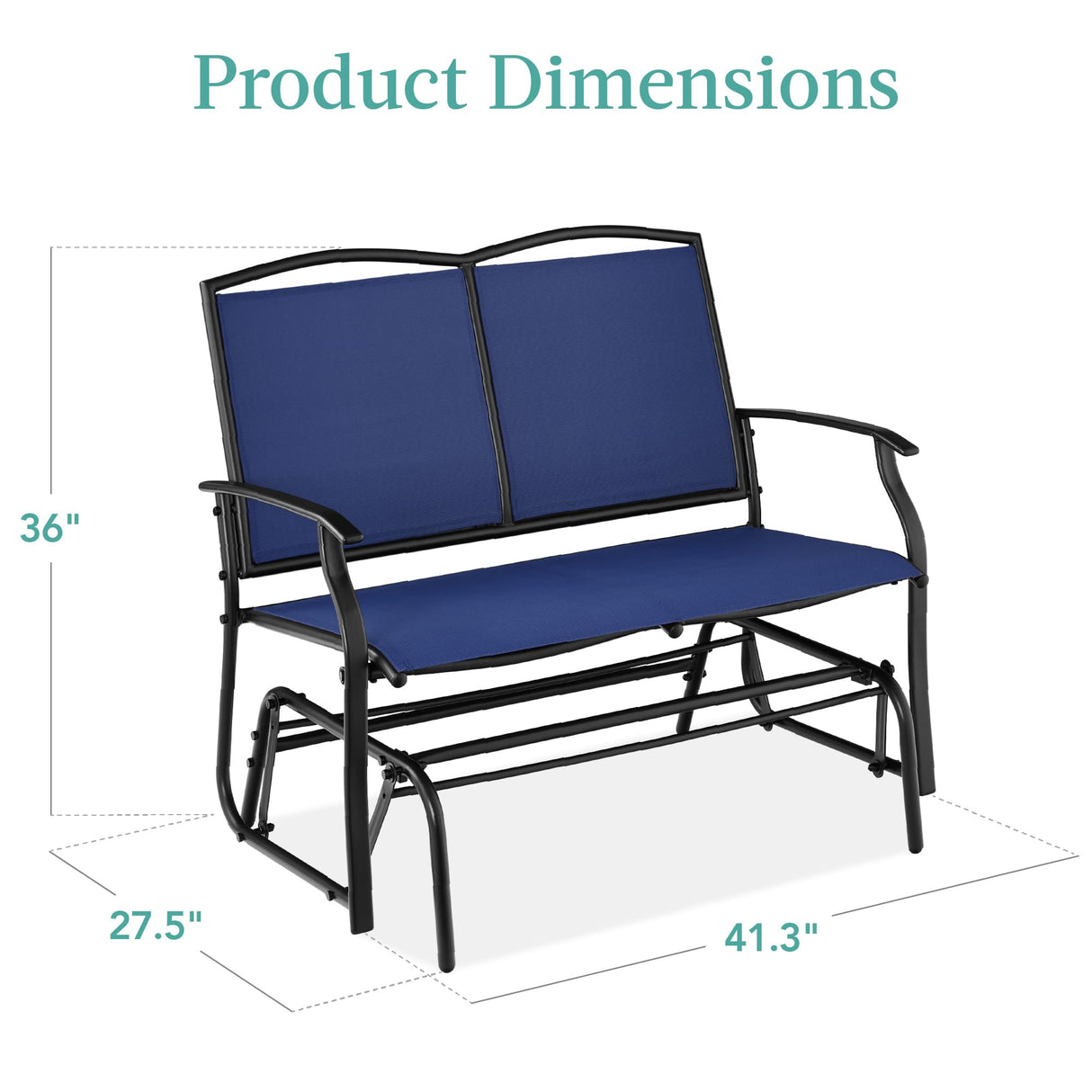 Best Choice Products 2-Person Outdoor Patio Swing Glider Steel Bench Loveseat Rocker for Deck, Porch w/Textilene Fabric, Steel Frame - Navy/Black Best Choice Products
