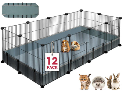 VISCOO 12 Panels Small Animal Playpen,Pet Playpen with Waterproof Mat,C&C Cage for Guinea Pigs,Puppy Play Pen,Bunny Playpen,Indoor Outdoor Portable Metal Wire Yard Fence
