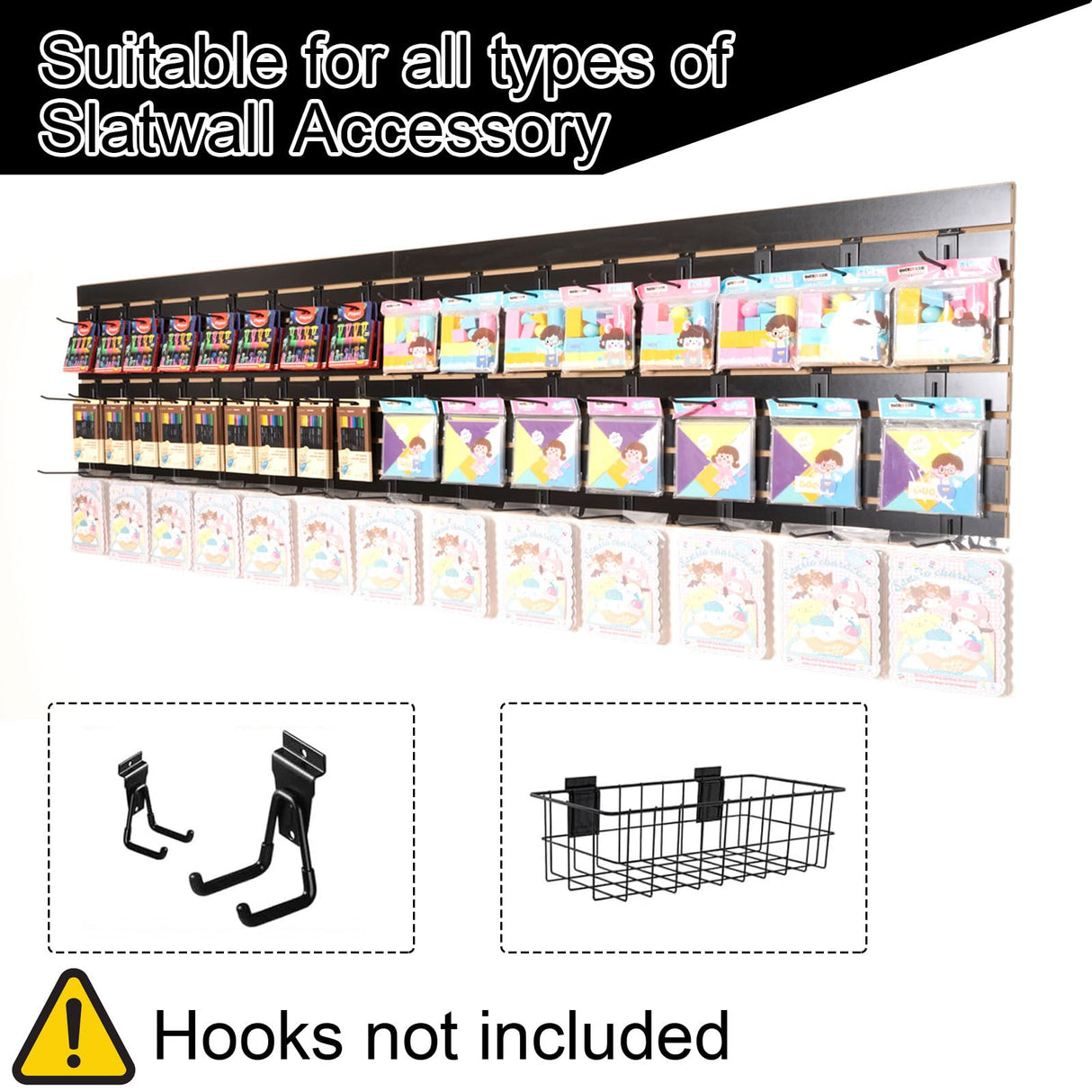 Slatwall Panels with Aluminum Reinforcement Strips Black Heavy Duty 4’x4’ MDF Slat Wall Paneling for Retail Display, Garage Tool Storage, Guitar Shop, Home Storage, Wood Slat Wall Paneling Board FRAYSCENT