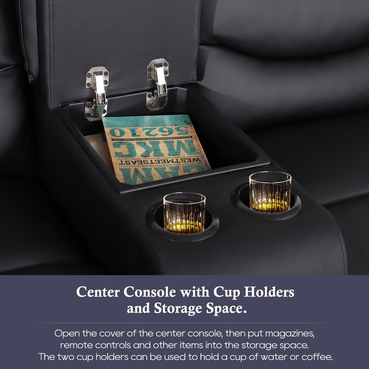 Consofa Reclining Loveseat with Console, Manual Loveseat Recliner Sofa, Wall Hugger Double Reclining Loveseat with Side Pockets & Cup Holders for Living Room, Office, Home Theater Consofa