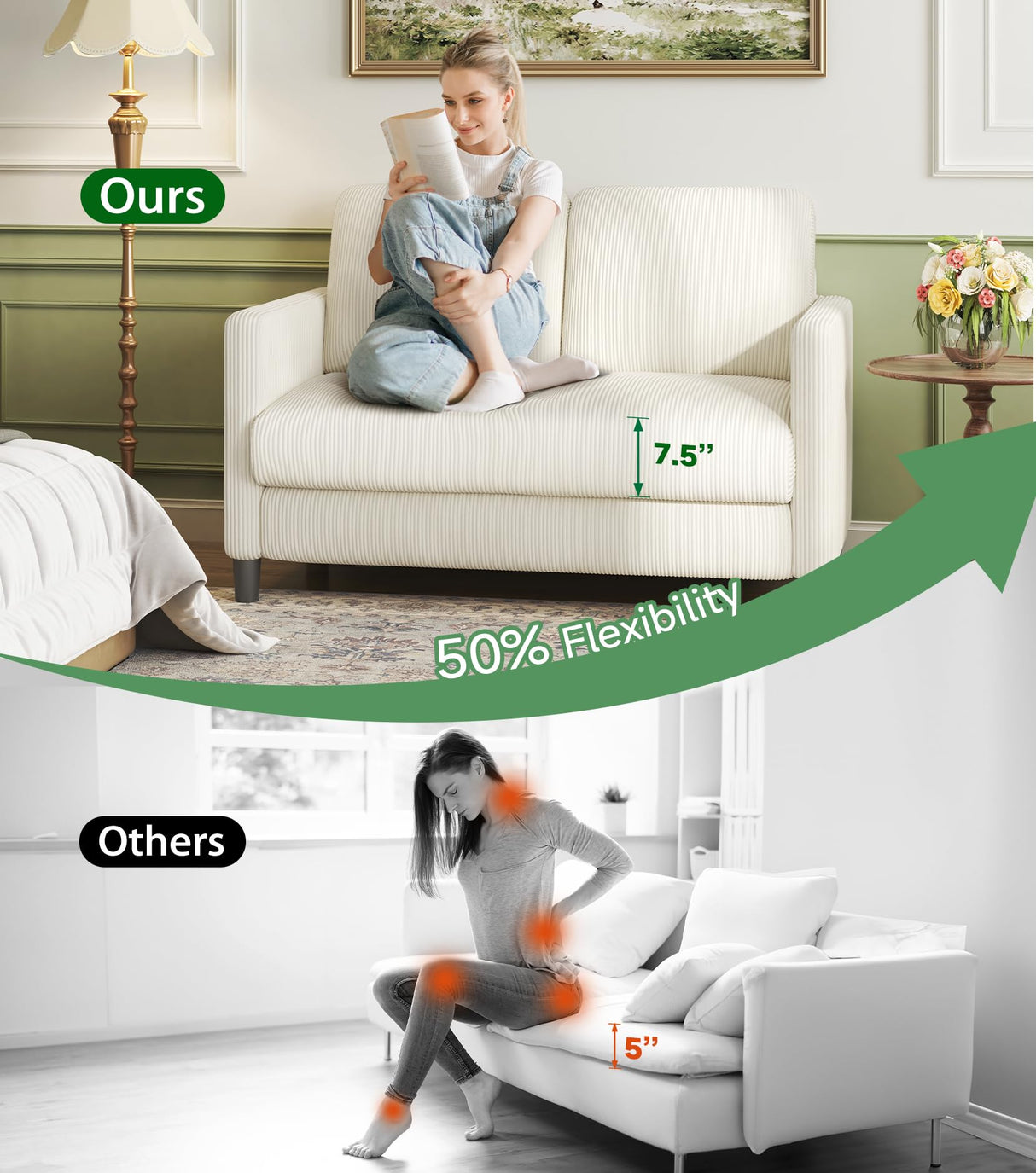 Welzona Loveseat Sofa, 51" Love Seat, Comfy Corduroy Small Loveseat for Small Spaces, Tool-Free Setup Couch for Bedroom, All-Wood Couches for Living Room, No Pillow Included, Beige Welzona