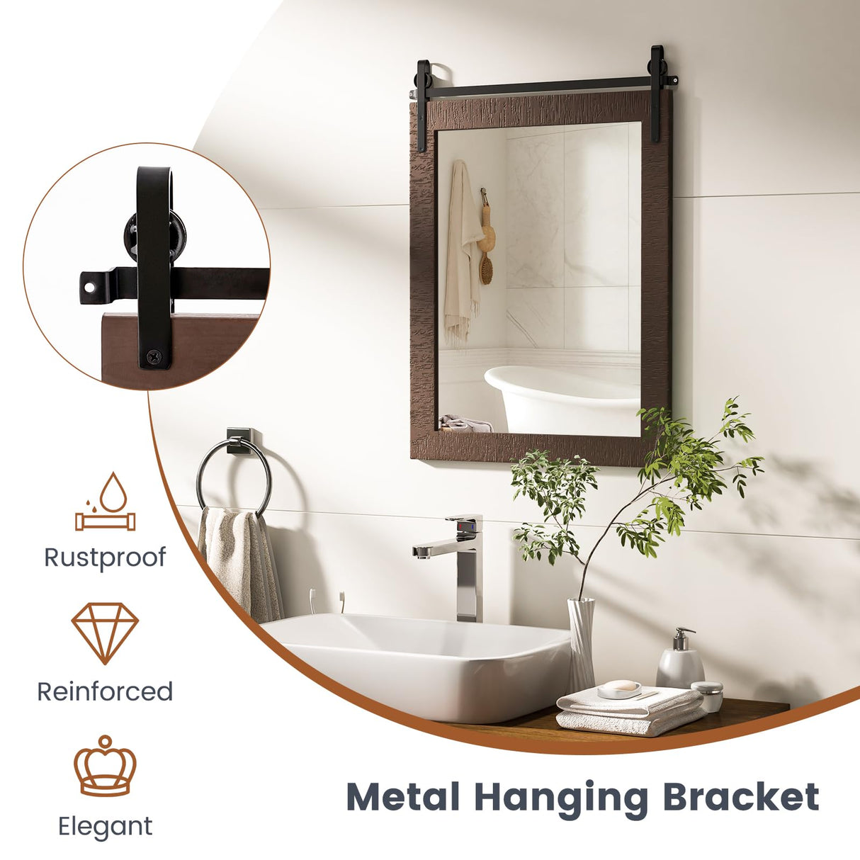 Tangkula Rustic Farmhouse Wall Mirror, 22 x 30 Inch, Barn Door Style with Wood Frame & Metal Bracket, Wall-Mounted Decorative Mirror for Bathroom, Living Room, Entryway Tangkula