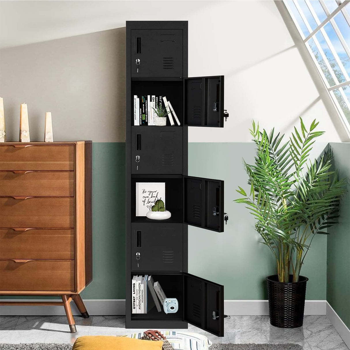 Bonusall Employees Lockers,Metal Office Storage Locker with 6 Door, Tall Steel Lockers with Keys and Lock for School, Gym, Home, Garage,Black Bonusall