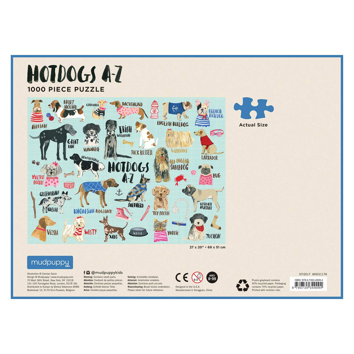 Galison Mudpuppy Hot Dogs A-Z Puzzle, 1000 Piece Dog Jigsaw Puzzle, 27”x20”, Perfect for Ages 8-99+, Family Puzzle to Celebrate Dogs, Illustrations of 26 Dog Breeds, Great Gift for Dog Lovers Galison