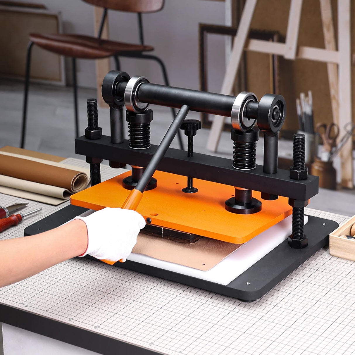 Leather Cutting Machine, 14.2 x 10.2 in Embossing Plate Manual Die Cutter, 0.47 in Pressure Stroke Leather Embossing Machine, Dual Guide Shafts Die Cut Machine for Various of Materials VEVOR