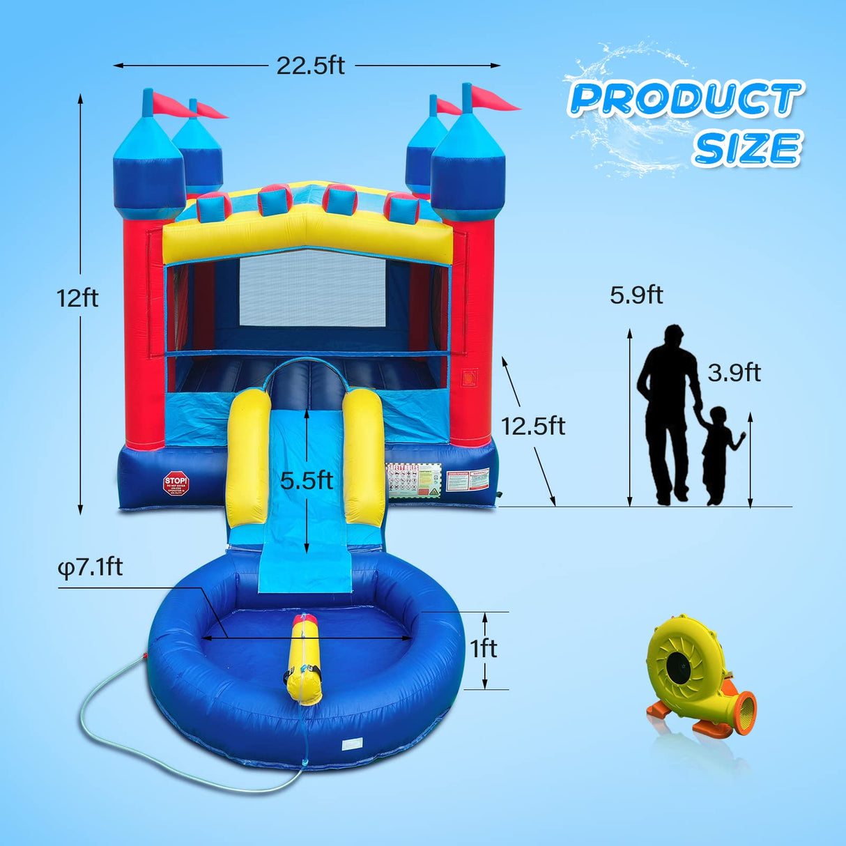 JOYMOR Commercial Grade Bounce House w/Slide and Pool for Adults and Big Kids, 12x12FT Jumping Area, 100% PVC Vinyl Commercial Water Slide with Water Cannon for Outdoor Backyard (with Blower) JOYMOR