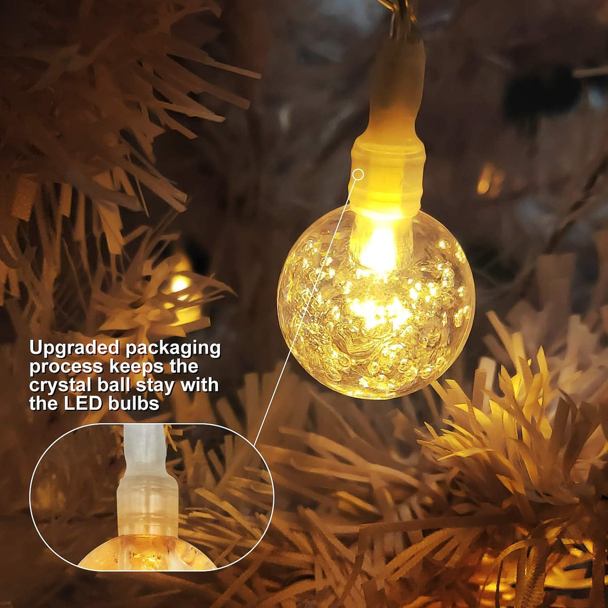 LOENDE Battery Operated Globe String Lights 16FT Waterproof 30 LED 8 Modes Outdoor String Lights Crystal Ball String Light with Timer for Backyard Garden Balcony Pergola, Warm White (2 Pack) LOENDE