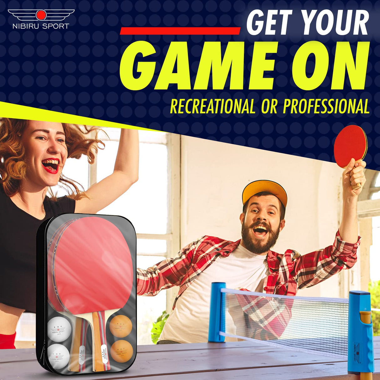 NIBIRU SPORT Professional Ping Pong Paddles Set of 2 - Table Tennis Paddles Set of 2 with 4 Balls and Carry Bag/Storage Case - Table Tennis Equipment & Ping Pong Accessories NIBIRU SPORT