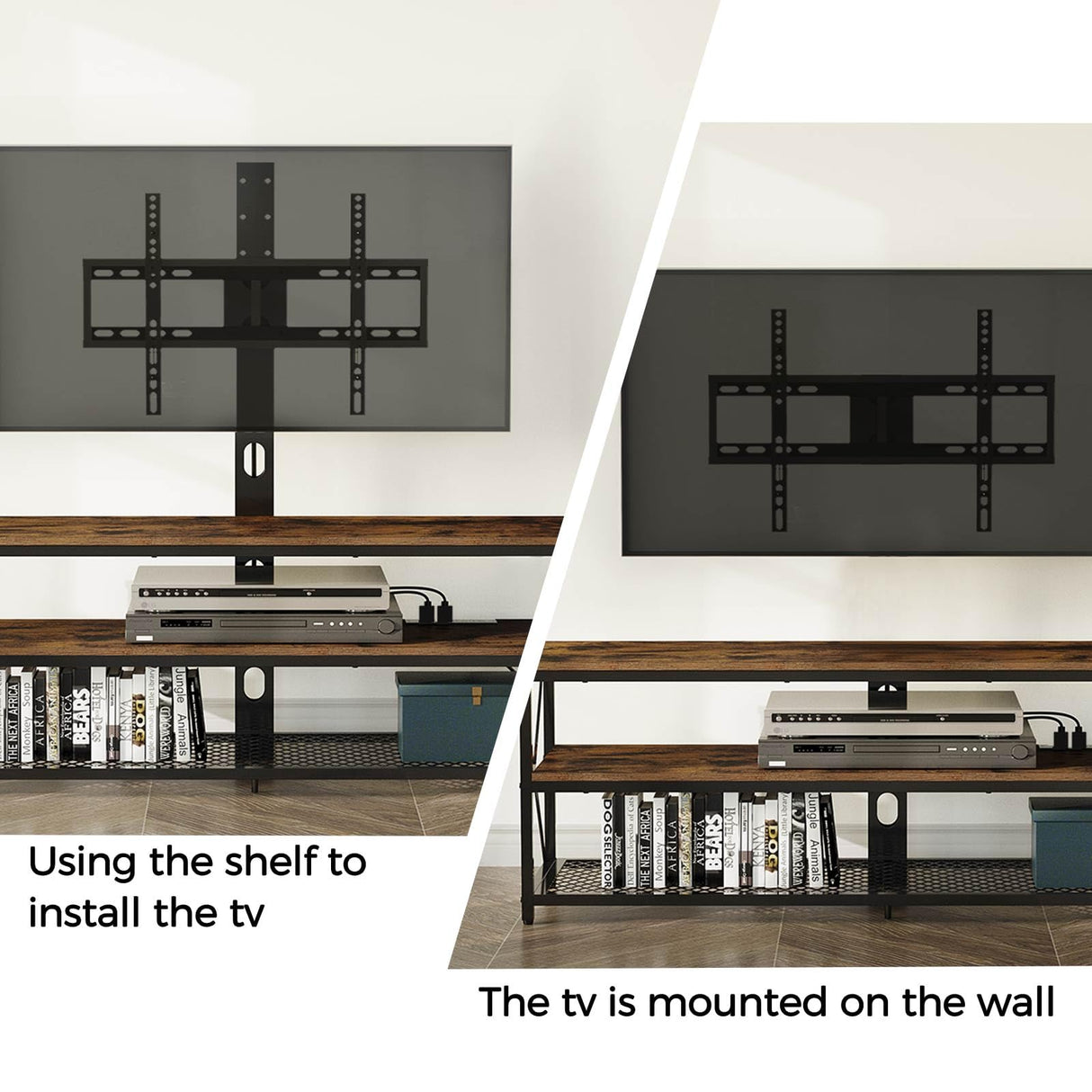 Seventable TV Stand with Mount and Power Outlet 43", Swivel TV Stand Mount for 32/45/55/60/65/70 inch TVs, Height Adjustable TV Entertainment Center with Cable Management, Rustic Brown Seventable