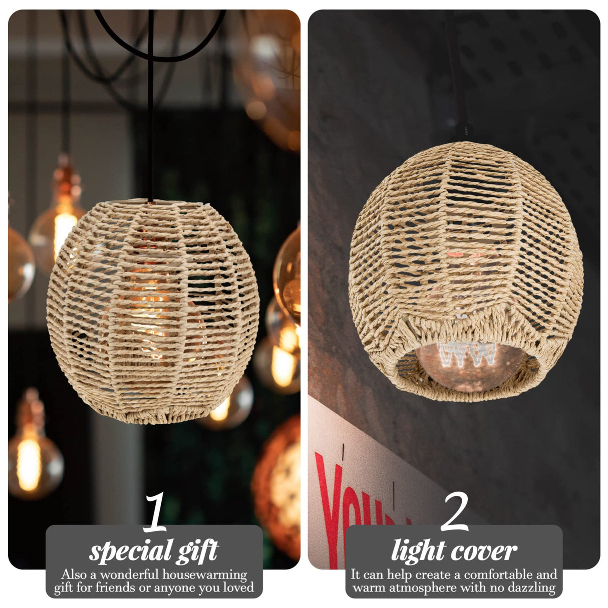 4Pcs Rattan Lamp Shade, Woven Pendant Lamp Shade, Wicker Drum Lamp Shade, Small Woven Lampshade for Floor Lamps, Pendant Light, Chandelier, Desk lamp, Wall Sconces Light Fixture Replacement STOBAZA
