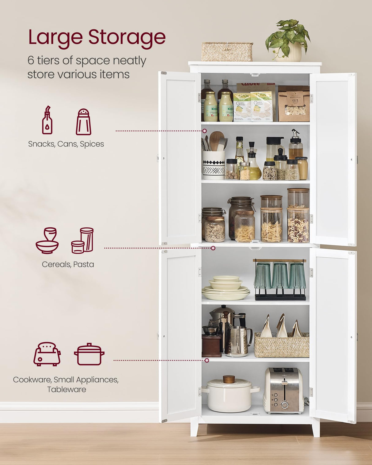 VASAGLE Floor Storage Cabinet, Freestanding Storage Unit with 4 Doors, Adjustable Shelves, 11.8 x 23.6 x 66.9 Inches, for Entryway, Bathroom, Cloud White UBBC550W01 VASAGLE