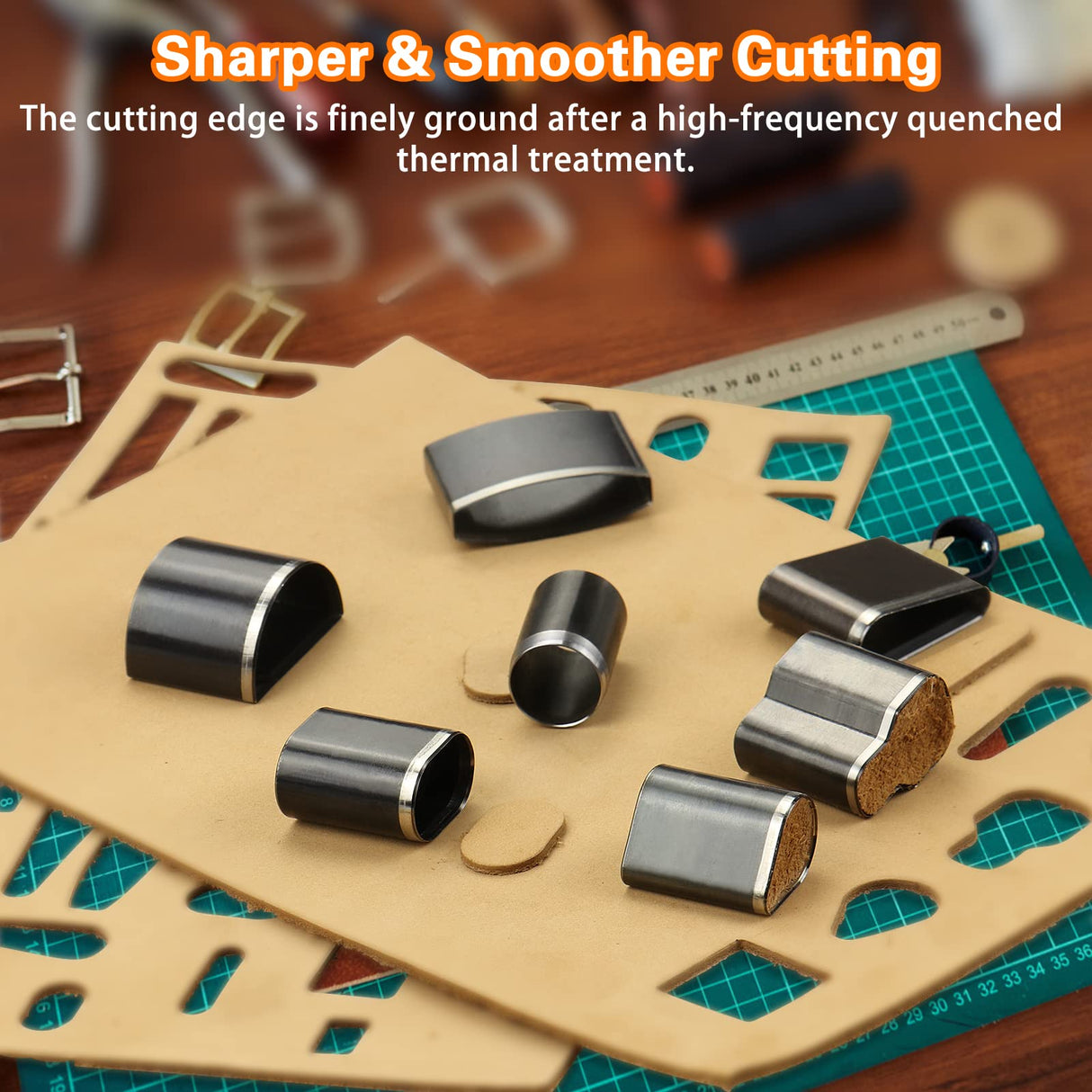 YKSPLUSK 56 Pieces Leather Hole Punch Set, Leather Cutting Dies Kit with Storage Case & Mat, Multiple Shapes Hole Punch Tool for Belts, Hollow Punch Cutter Tool for Handmade DIY Crafts YKSPLUSK