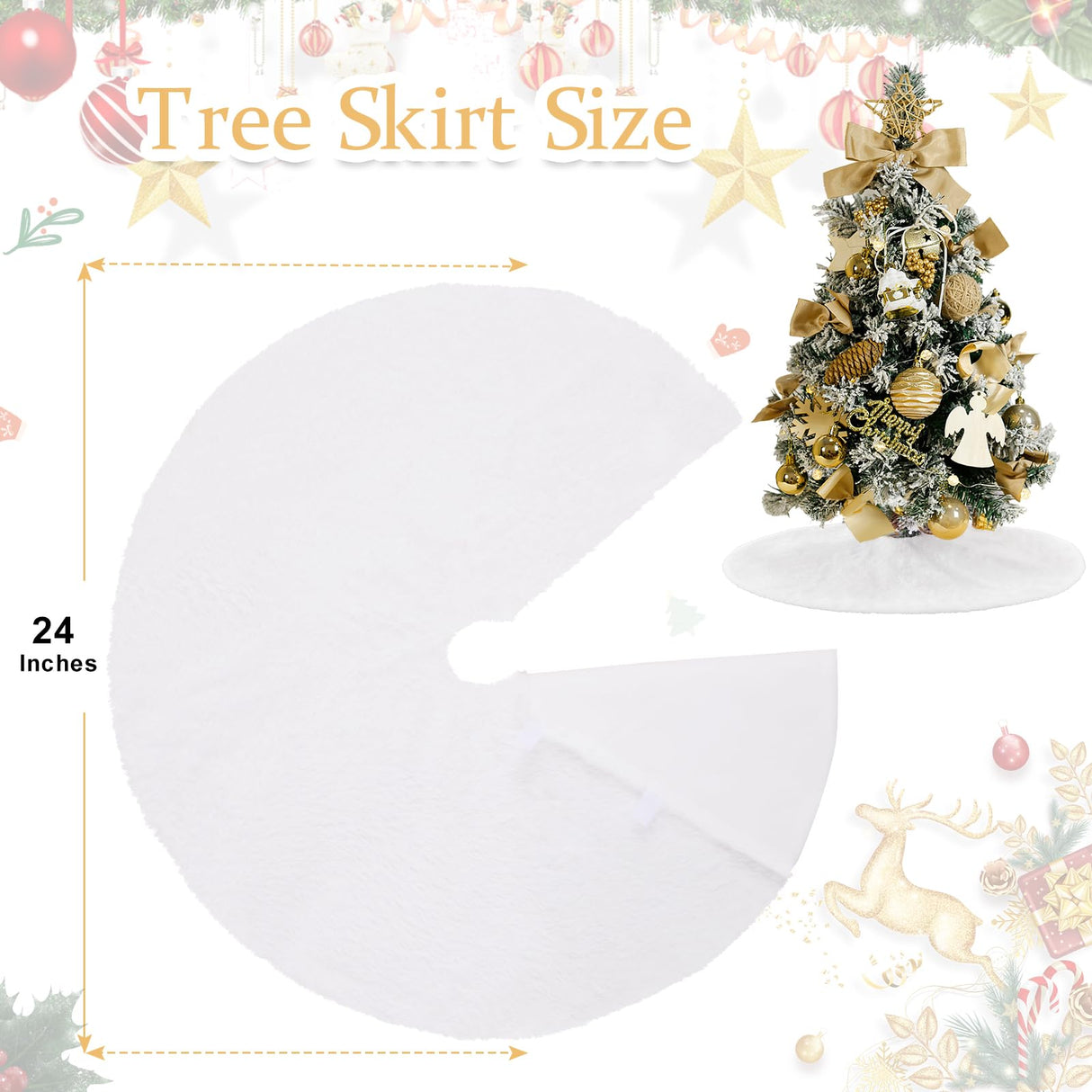 White Tree Skirts 24 Inches Plush Christmas Tree Skirt Small Faux Fur Tree Mats for Small Trees Xmas Party Holiday Decorations SoarDream
