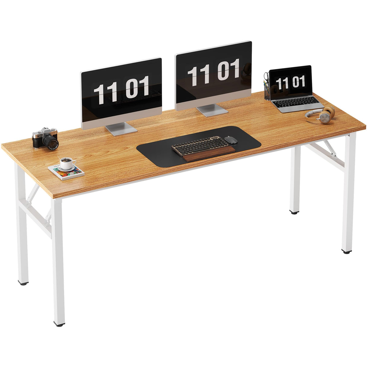 Need Computer Desk Office Desk 62 inches Folding Table with BIFMA Certification Conference Table Workstation,Teak White Need