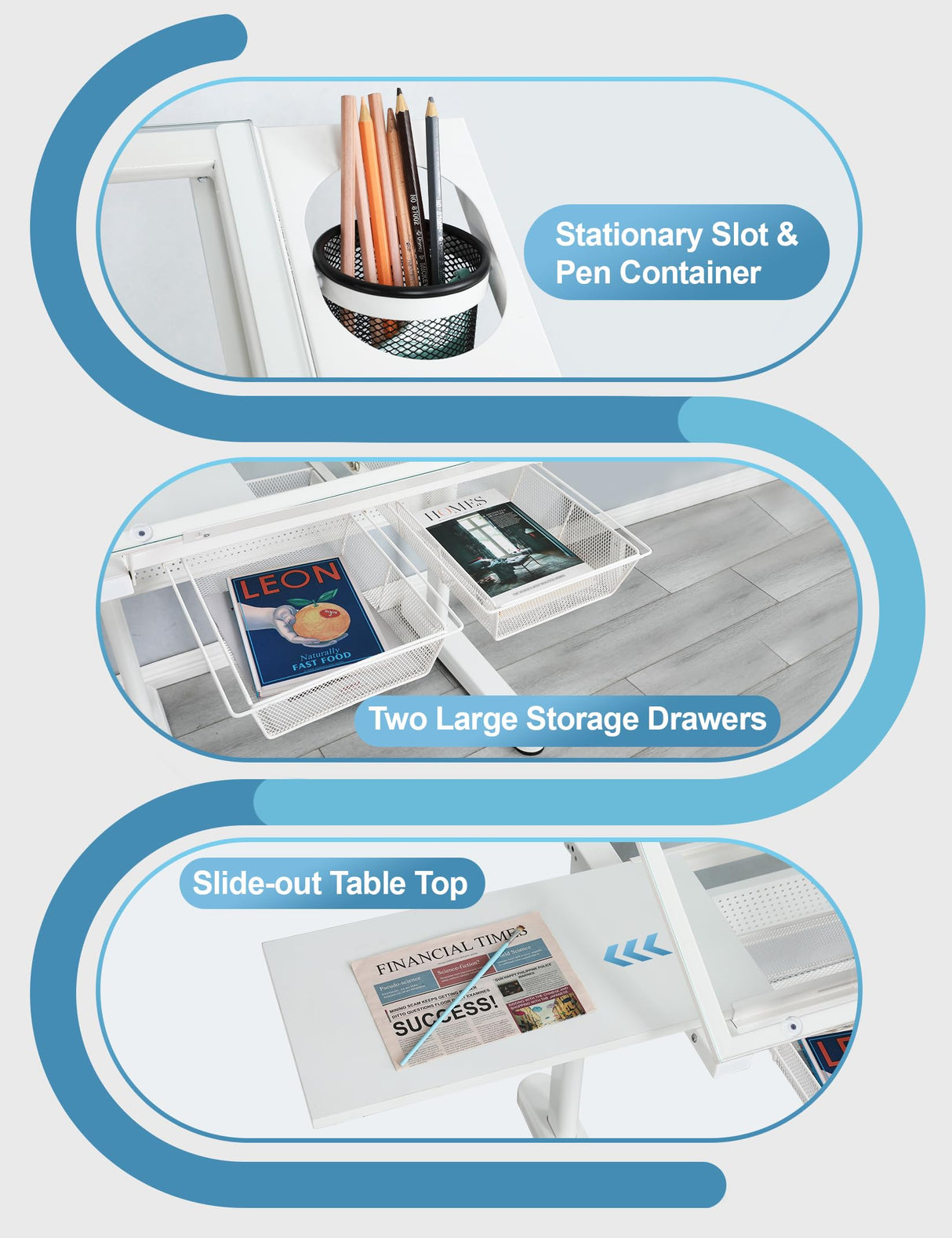 Hand Adjustable Height Drafting Table Artist Drawing Table Multifunctional Art Craft Artists Desk Tilting Glass Tabletop Glass Topped Art Desk Work Station With Stool and Chair for Home Office White CuisinSmart