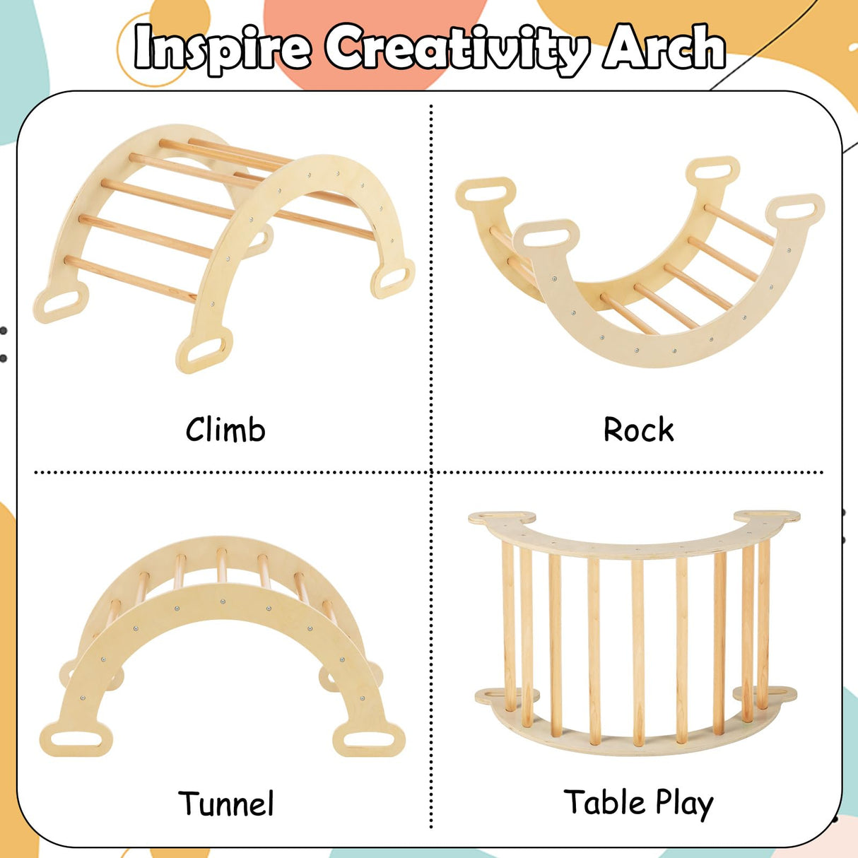 OLAKIDS Climbing Toys for Toddlers, 5 in 1 Kids Wooden Montessori Triangle Set Climber Toy with Ramp Ladder Arch Slide for Playground, Indoor Climb Activity Jungle Gym Play Structure for Boys Girls Olakids