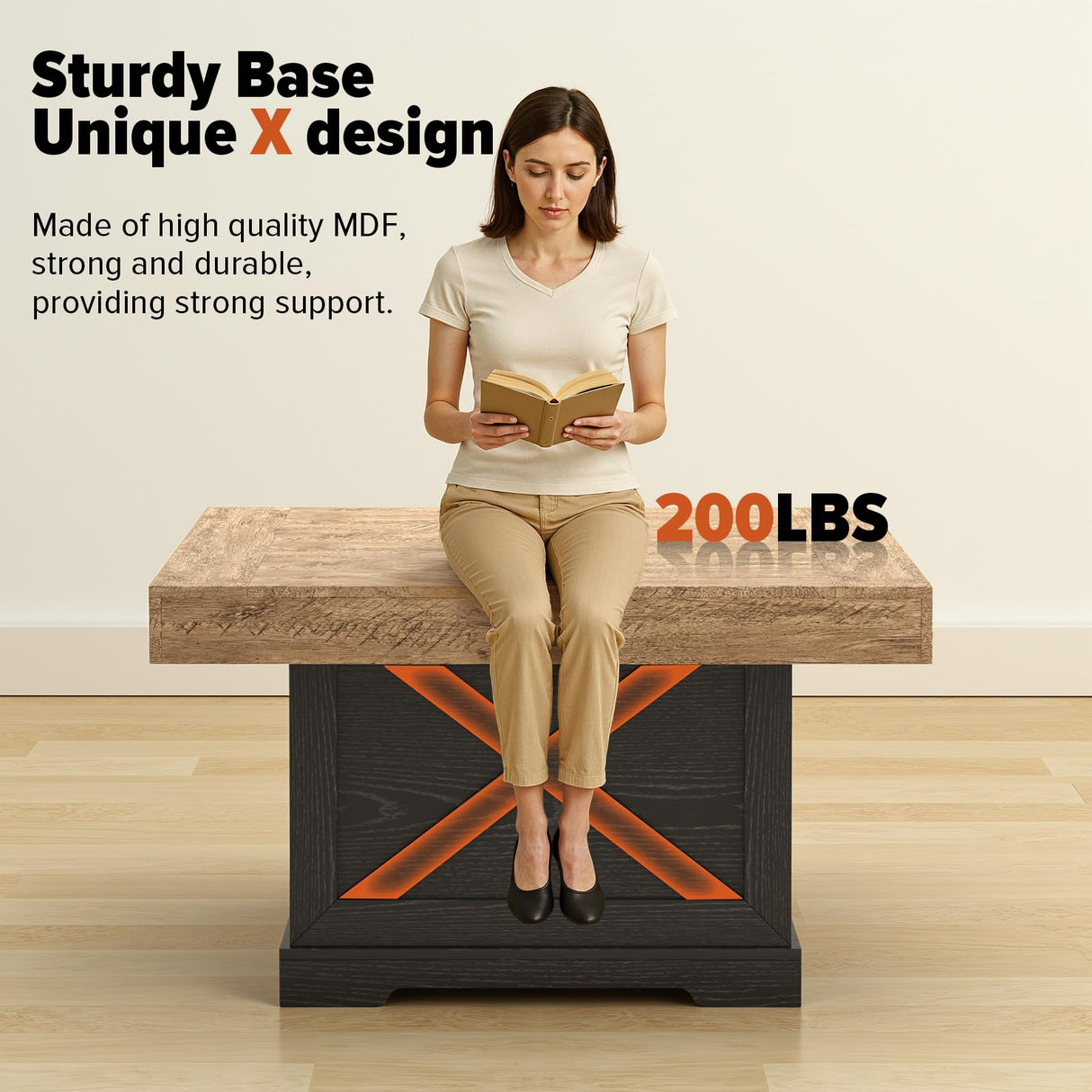 Lareth Coffee Table 31.5 in Rustic Center Table with X Design Wooden Pedestal for Living Room, Dark Oak Square Home Office Sofa Side Table for Small Space, Easy Assembly, Space-Saving Lareth