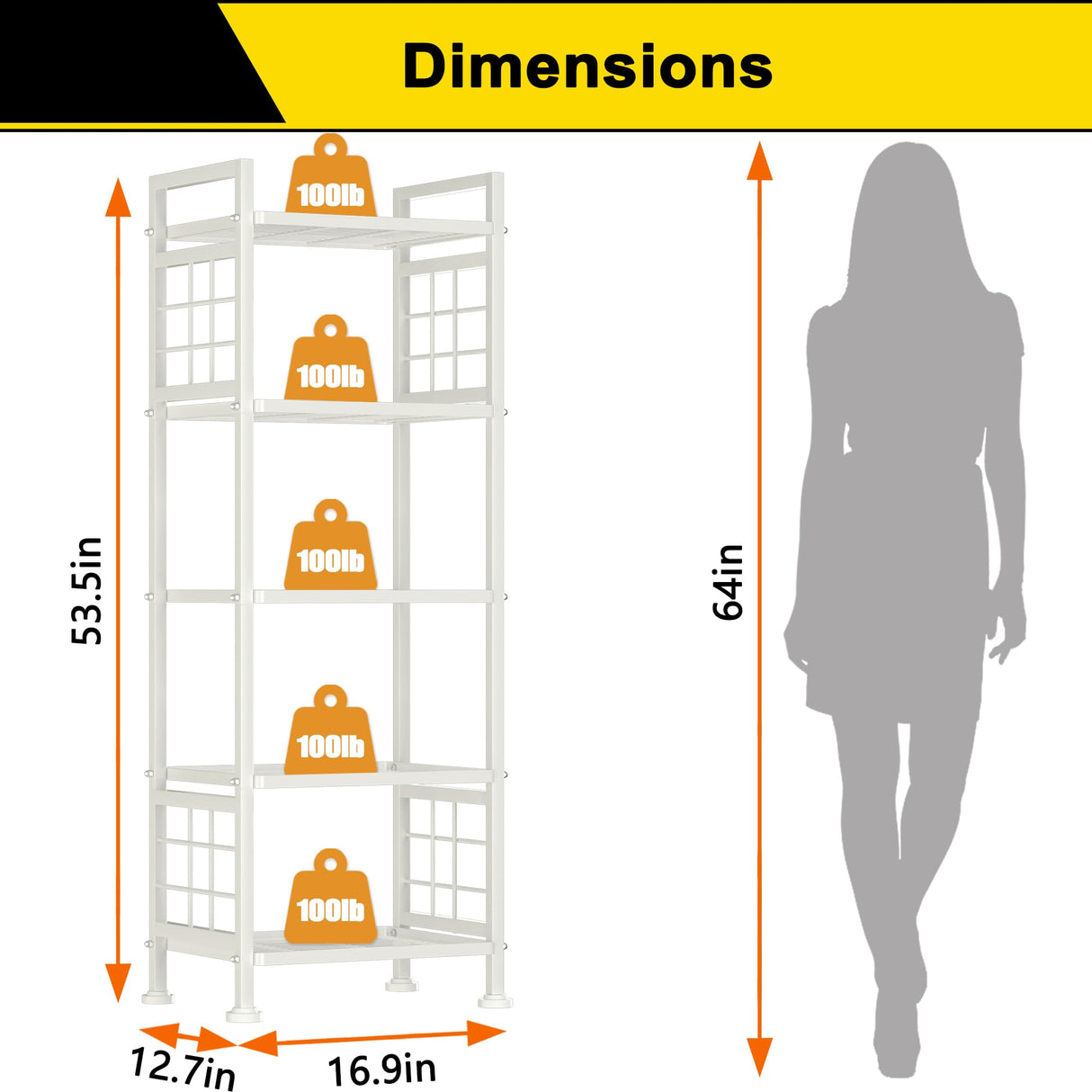 GIOTORENT 5-Wire Standing Storage Shelves, Metal Shelving Unit Pantry Rack for Laundry Kitchen Bathroom Organizer(White) GIOTORENT
