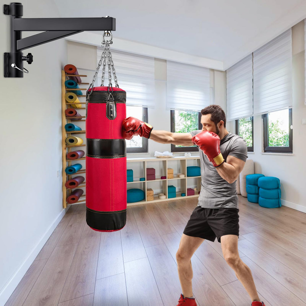 BeneLabel 17" Punching Bag Hanger Wall Mount 360 Swivel Heavy Bag Hanger 800 LB Capacity Boxing Bag Mount Bracket for Home Gym Muay Thai Bag BeneLabel